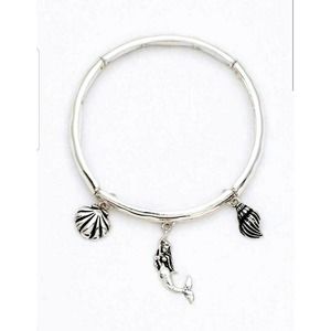 Silver Charm Stretch Bracelet w Mermaid Charm